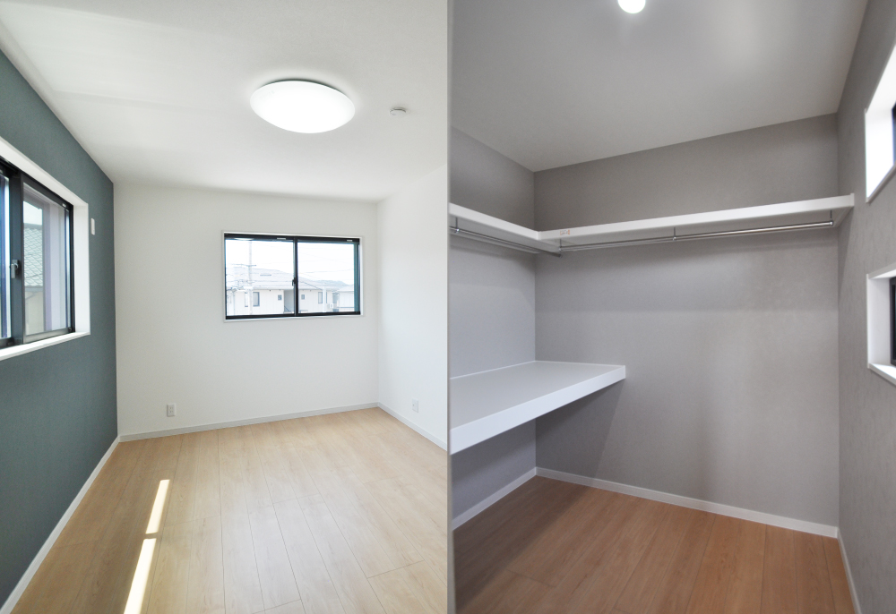 寝室から使える大容量のウォークインクローゼット