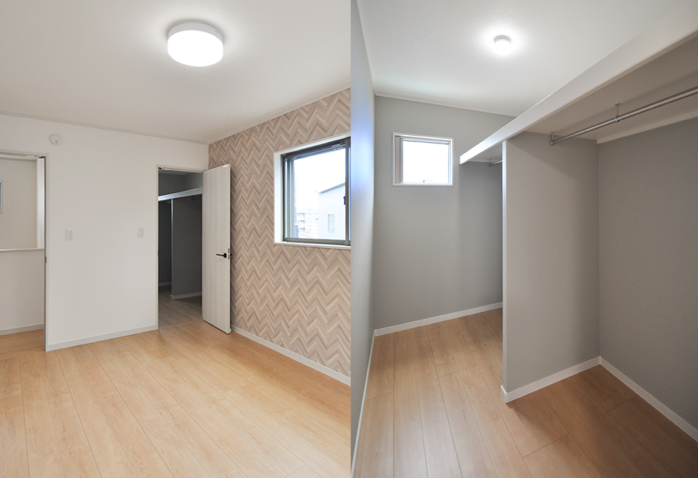 大容量のウォークインクローゼットのある主寝室