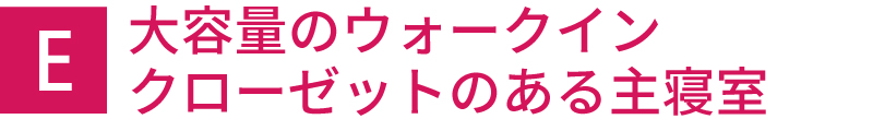 大容量のウォークインクローゼットのある主寝室