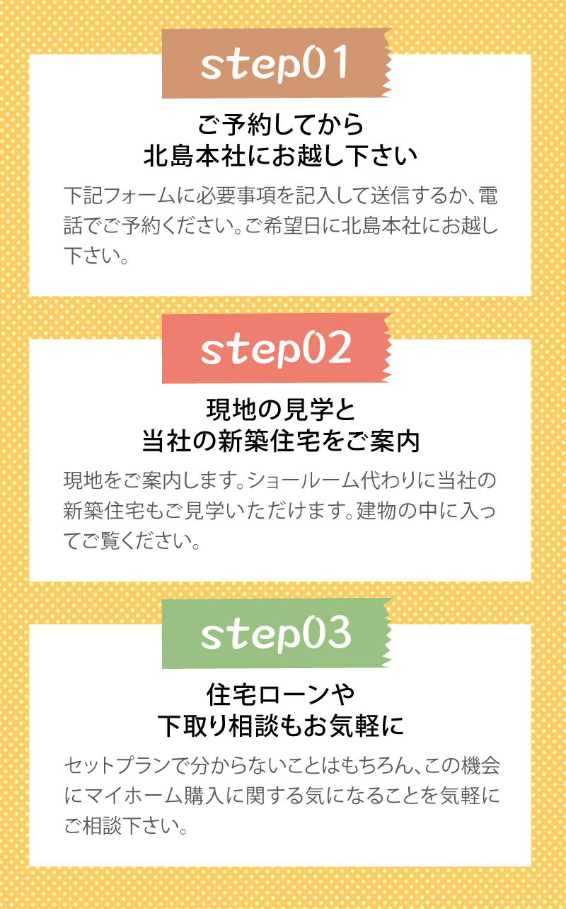 ご予約してから北島本社にお越し下さい