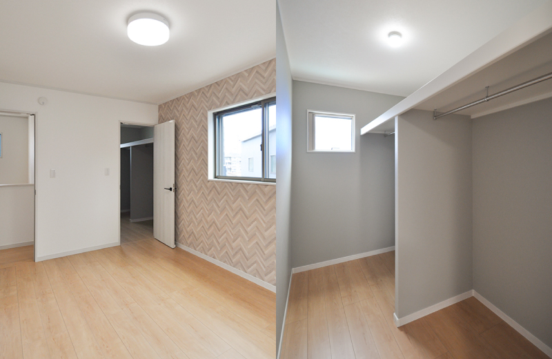 寝室から使える大容量のウォークインクローゼット